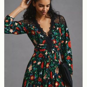 By Anthropologie Lacy V-Neck Mini Dress